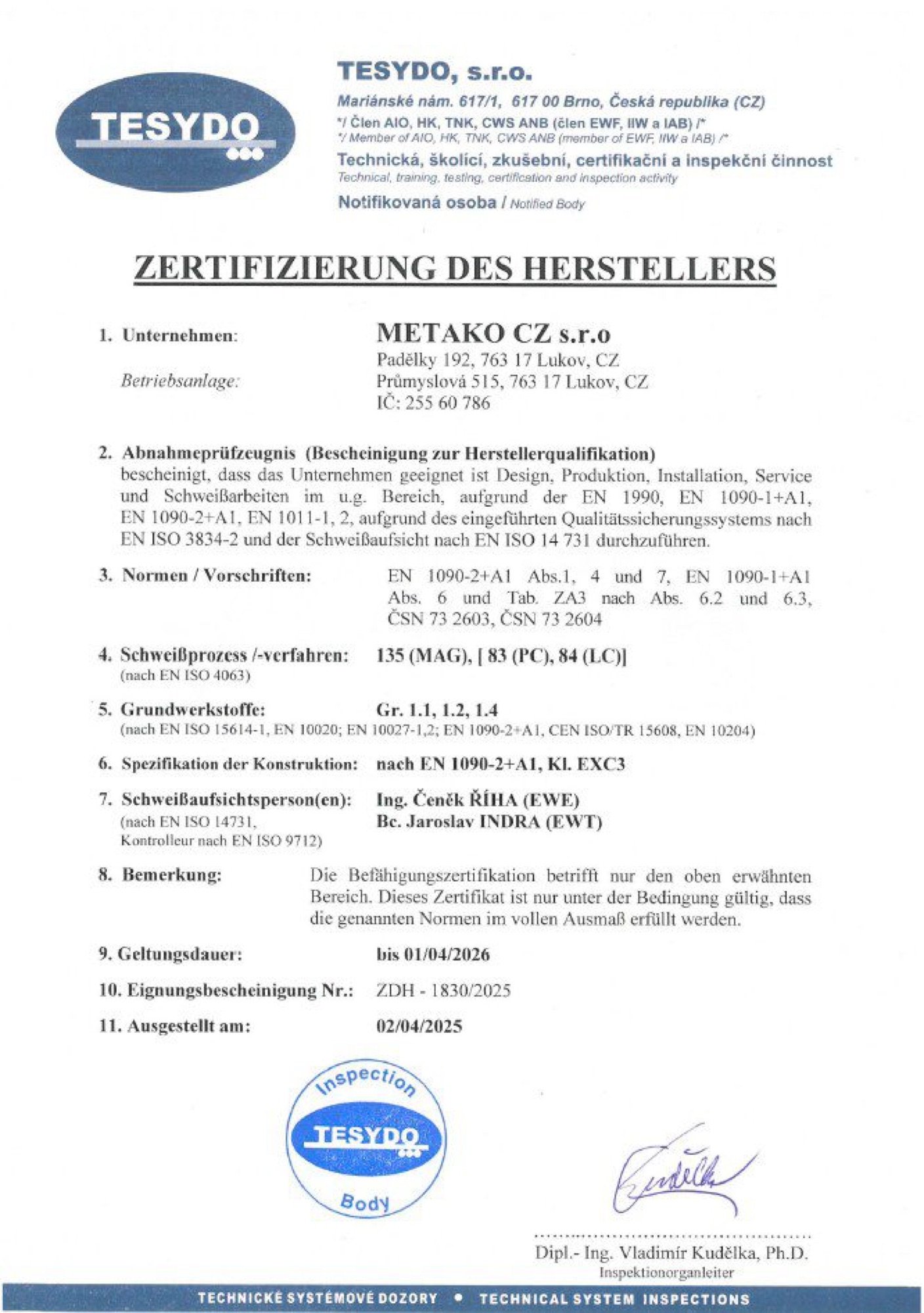 Herstellerqualifikation (EN 1090)
